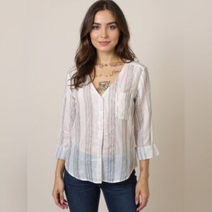 (B-70)‎ Long sleeves womens tops Fred David size L grey and white